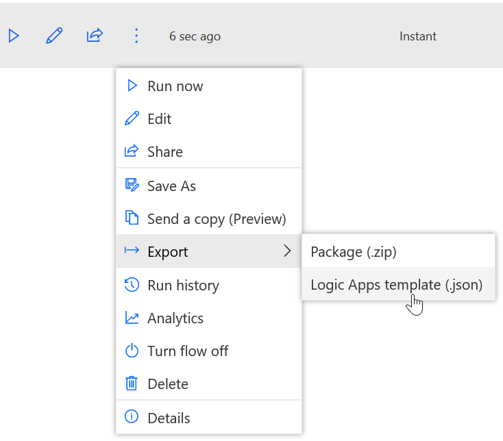 More commands menu in Microsoft Flow