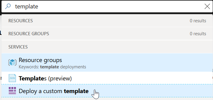 Search in Azure for Deploy a custom template